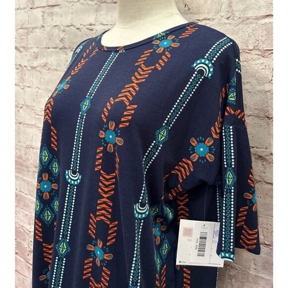 LuLaRoe IRMA Tunic Top Womens XXS Navy Blue Aztec Southwest Print Hi Lo Hem NEW - Picture 4 of 4